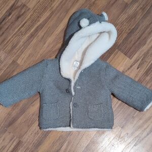 Carter's Gray Knit Hooded Baby Jacket with Sherpa Lining